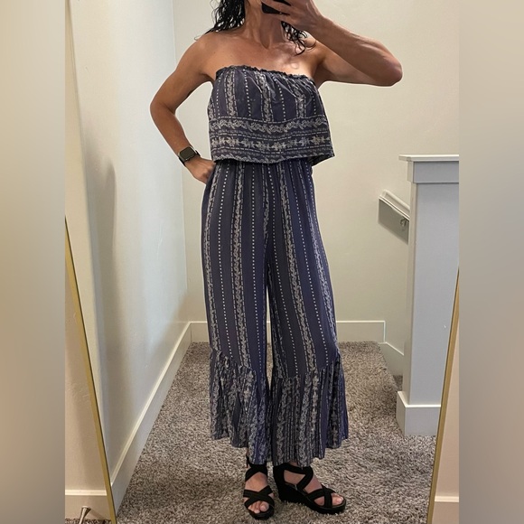 Japna Clothing Strapless Flair Leg Blue Bohemian Hippie Romper Womens Size Small - Picture 2 of 9